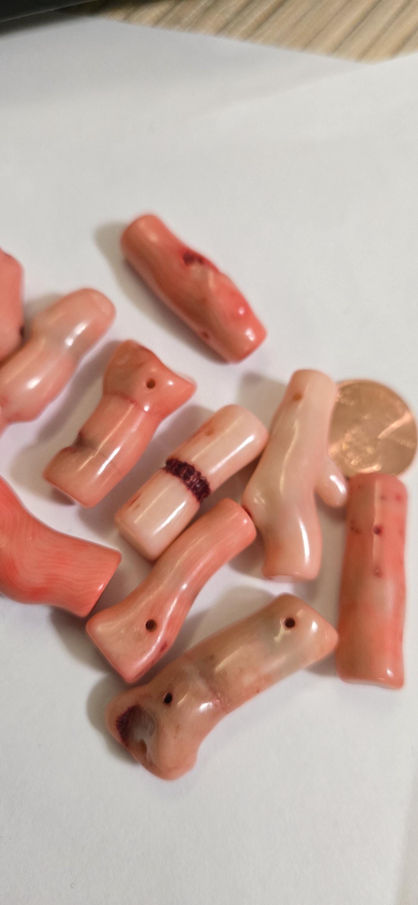 5 beads - Dyed salmon color bamboo branch coral beads - irregular stick branch shape beads - GM162