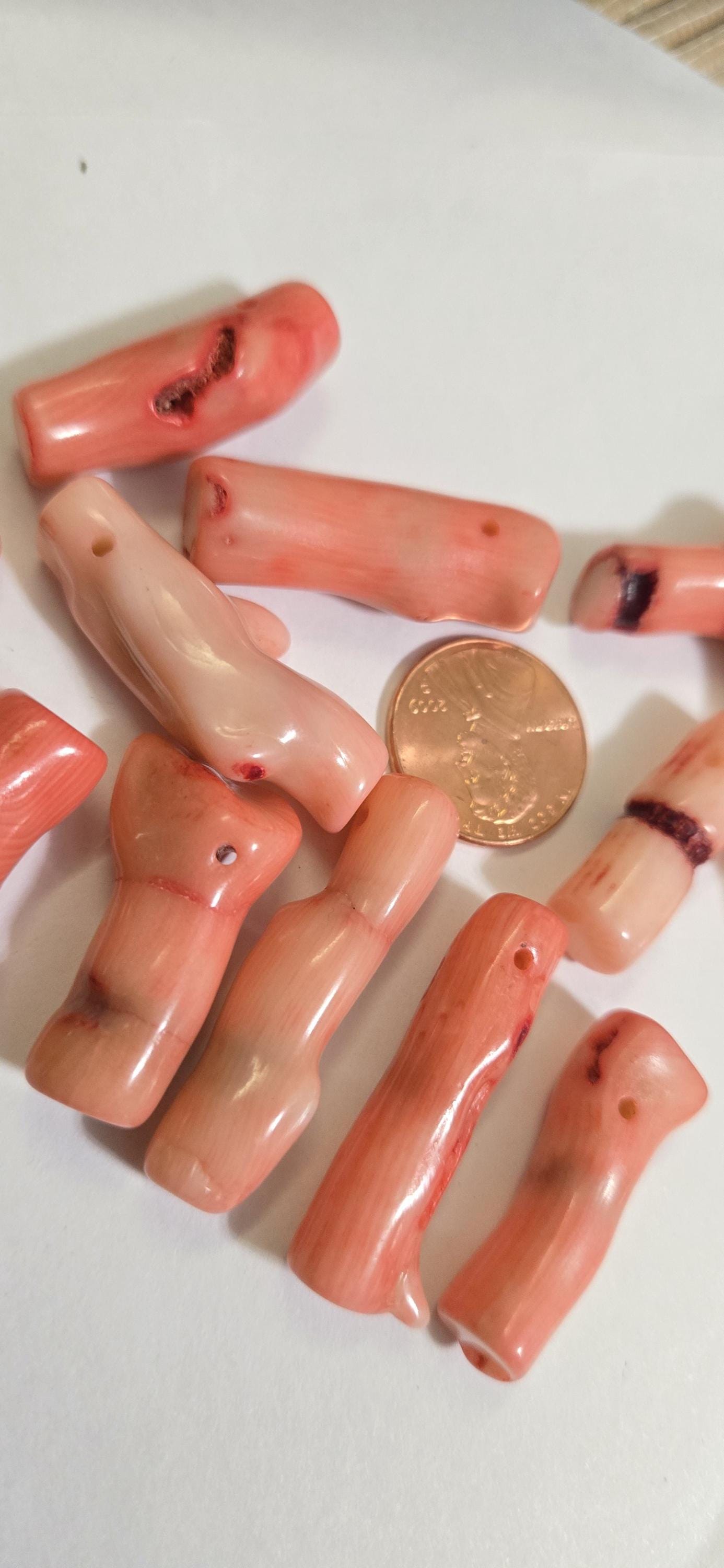 5 beads - Dyed salmon color bamboo branch coral beads - irregular stick branch shape beads - GM162