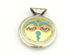 1 Pendant - Reversible Tibetan Buddha eye and om mantra brass turquoise inlaid recycled cattle bone pendant - PM355