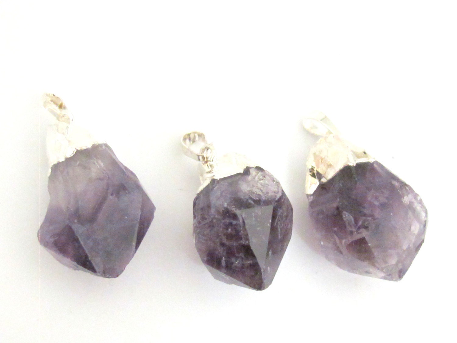 1 Pendant - Amethyst silver electroplated gemstone pendant - PM358