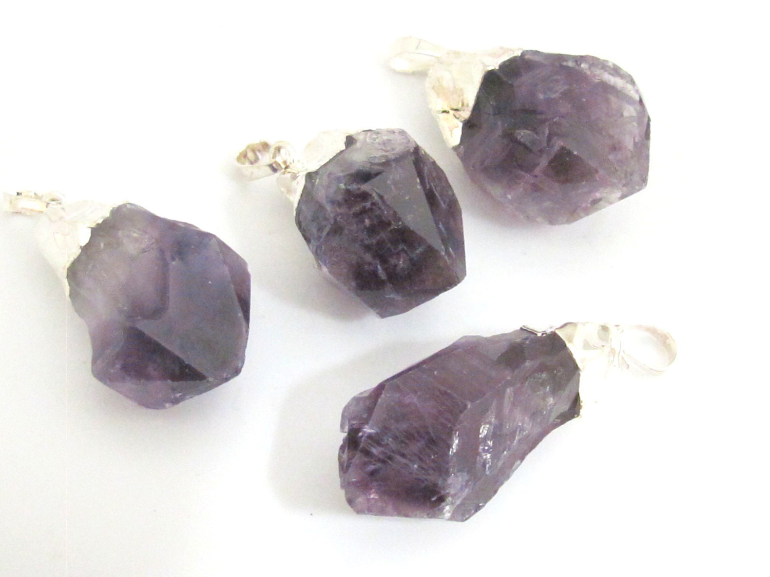 1 Pendant - Amethyst silver electroplated gemstone pendant - PM358