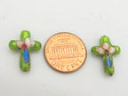 2 pieces - Green cloissone cross beads - BD175A
