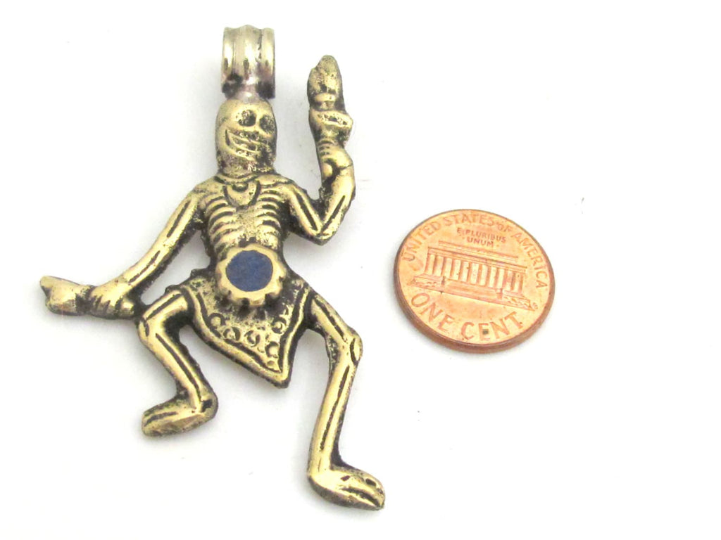 Tibetan skeleton pendant with lapis inlay skull skeleton jewelry - PM357