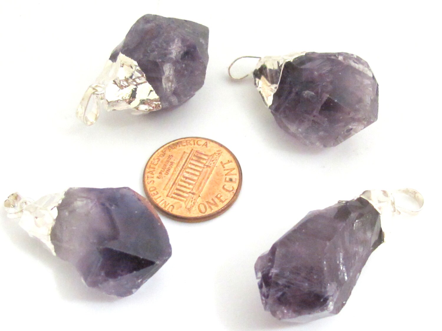 1 Pendant - Amethyst silver electroplated gemstone pendant - PM358