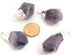1 Pendant - Amethyst silver electroplated gemstone pendant - PM358