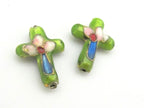 2 pieces - Green cloissone cross beads - BD175A