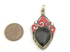 Beautiful Tibetan Silver pendant with agate and coral inlay - PM361F