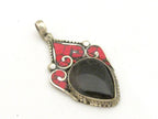 Beautiful Tibetan Silver pendant with agate and coral inlay - PM361F