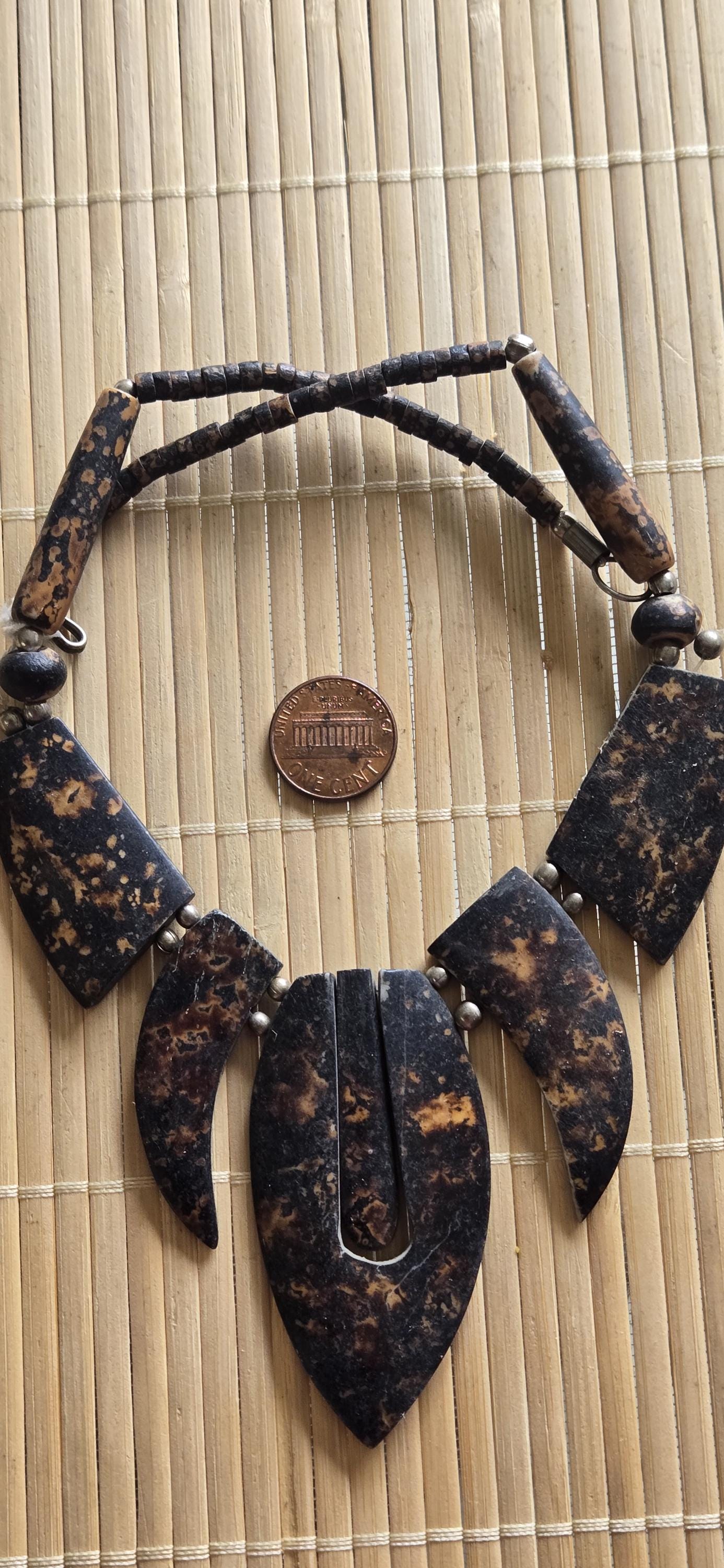 Beads set - Tribal design brown color recycled cattle bone pendant kit set necklace making supplies - MG020G