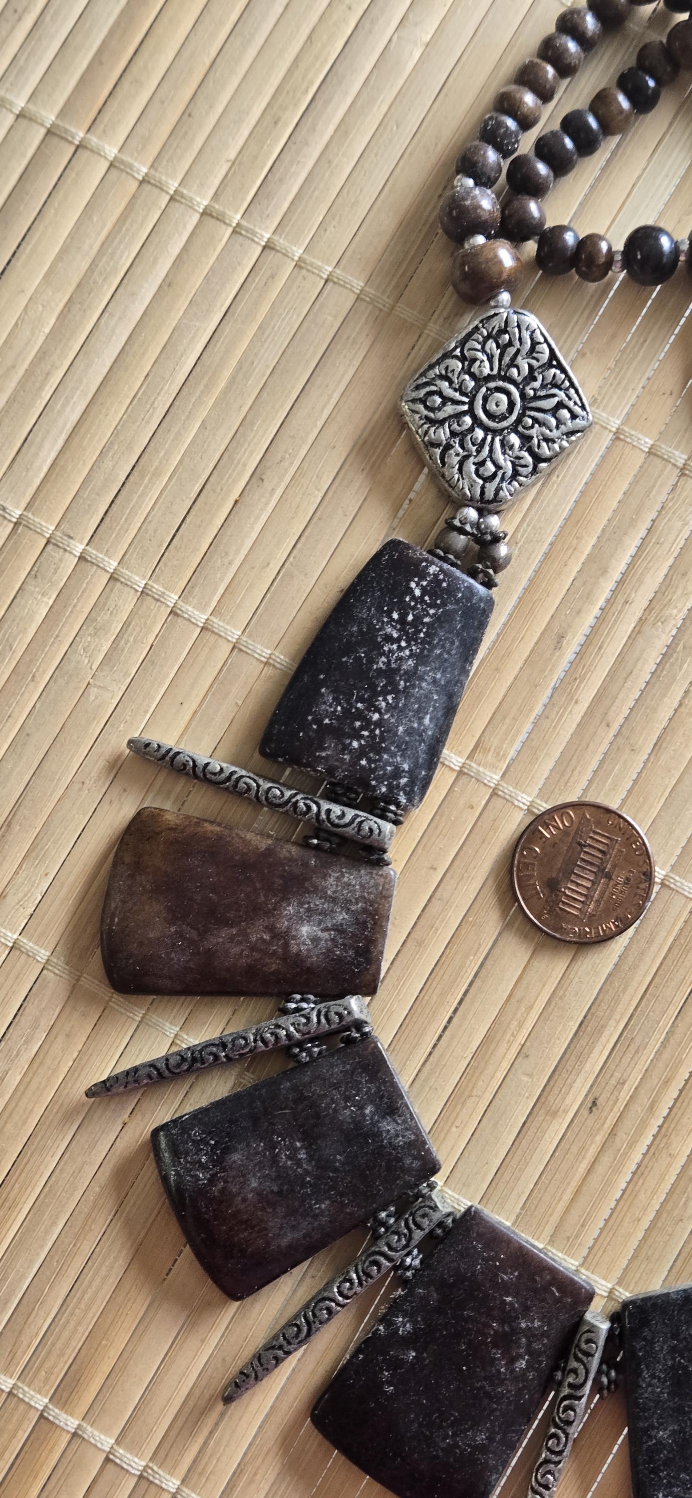 Beads set - Tribal design brown color recycled cattle bone pendant kit set necklace making supplies - MG020G