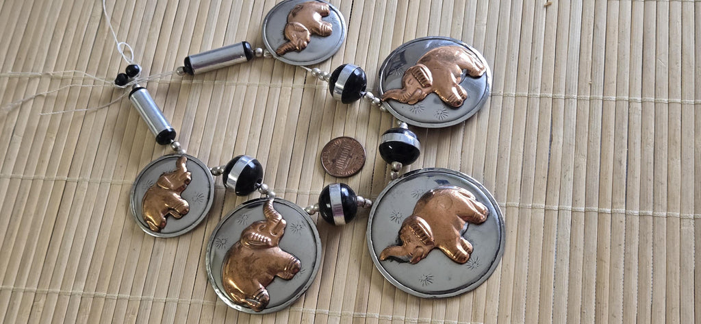 Ethnic copper color and silver color elephant disc beads necklace making supplies - MG0020K
