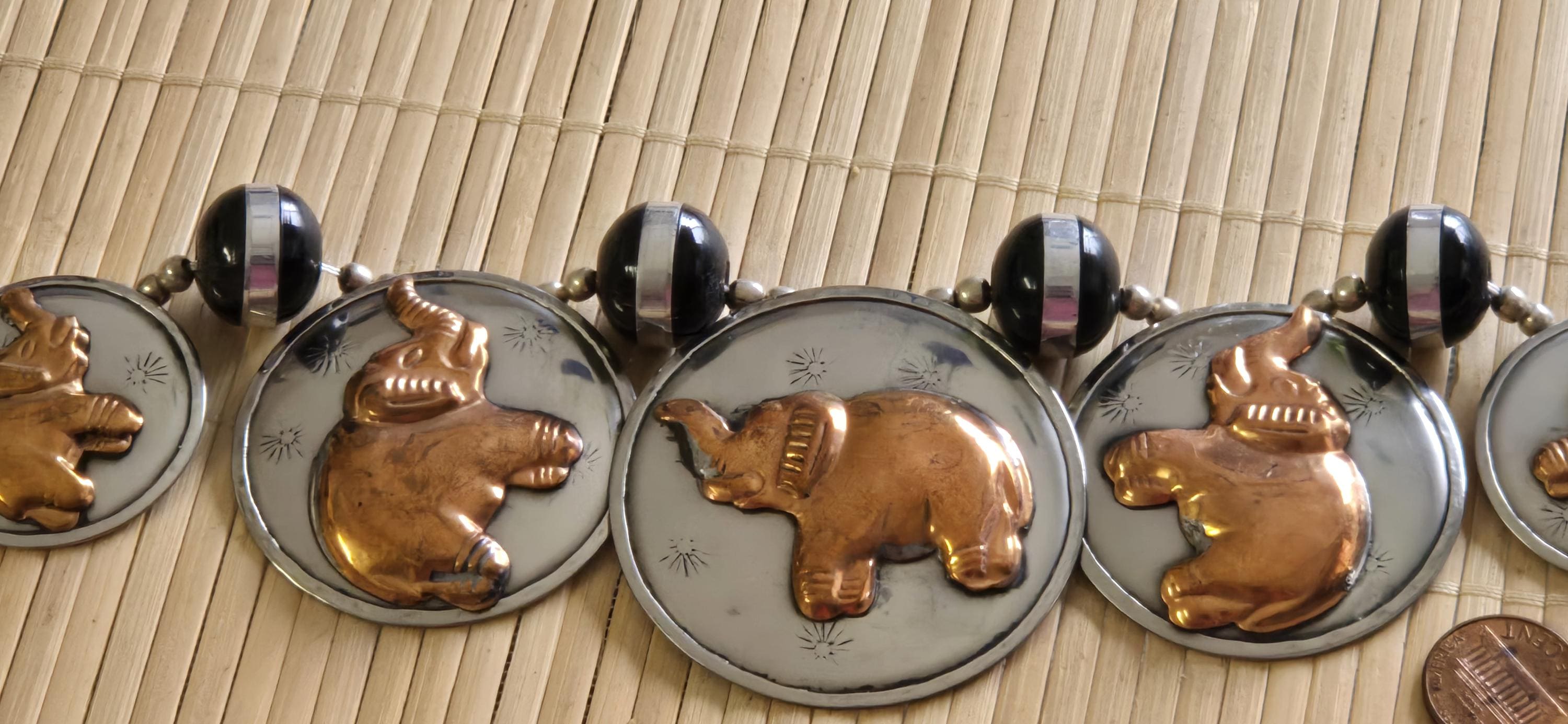 Ethnic copper color and silver color elephant disc beads necklace making supplies - MG0020K