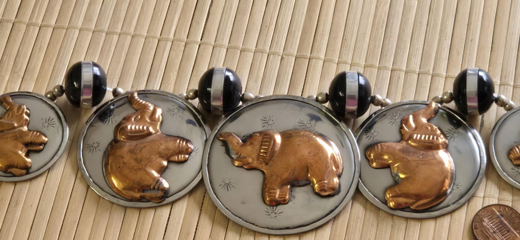Ethnic copper color and silver color elephant disc beads necklace making supplies - MG0020K