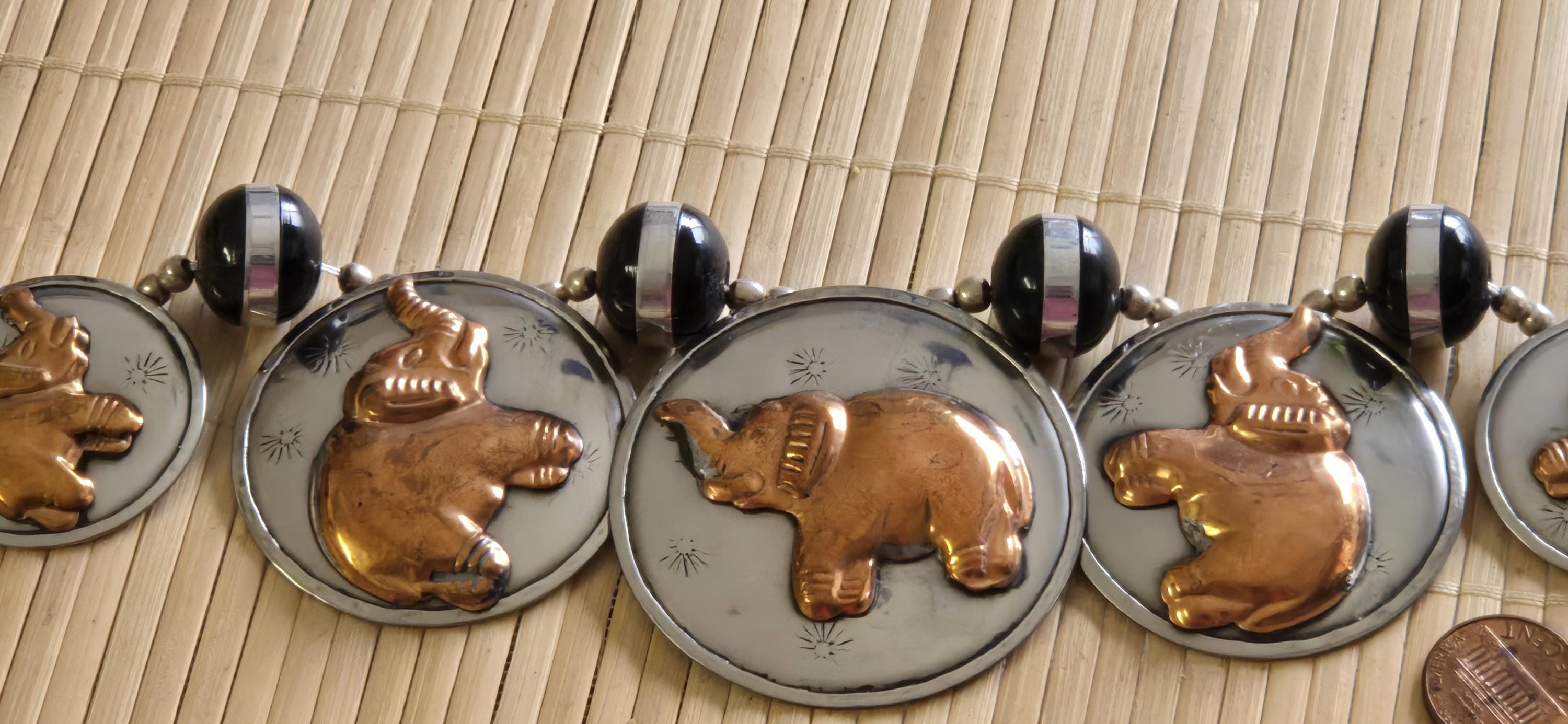 Ethnic copper color and silver color elephant disc beads necklace making supplies - MG0020K