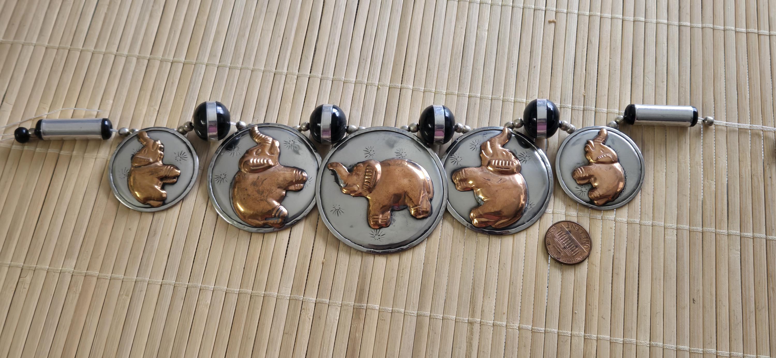 Ethnic copper color and silver color elephant disc beads necklace making supplies - MG0020K