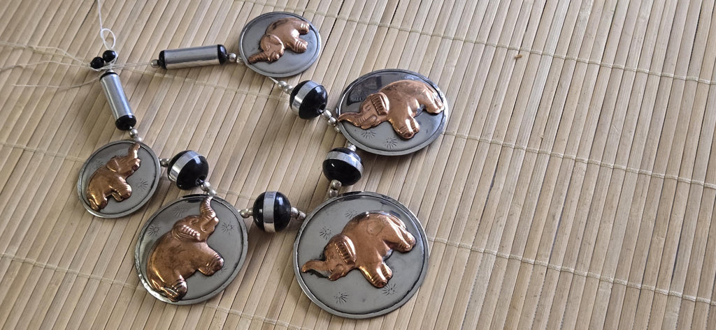 Ethnic copper color and silver color elephant disc beads necklace making supplies - MG0020K