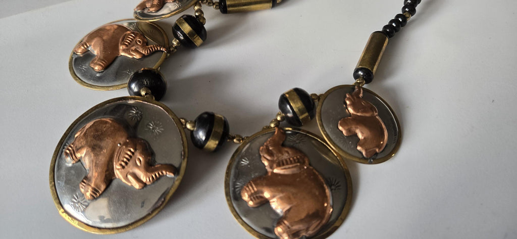 Ethnic Brass copper and silver color elephant disc beads necklace making supplies kit - MG0020L