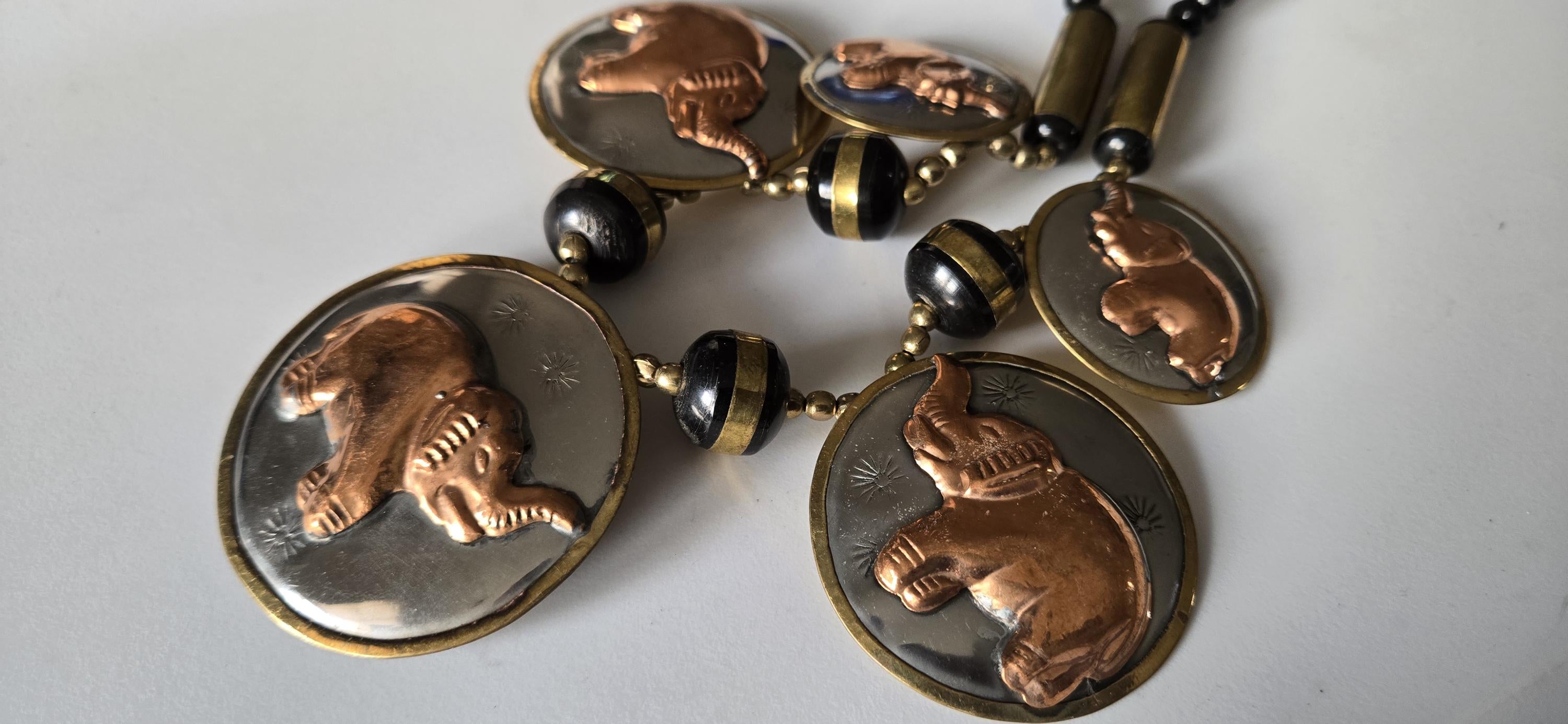Ethnic Brass copper and silver color elephant disc beads necklace making supplies kit - MG0020L