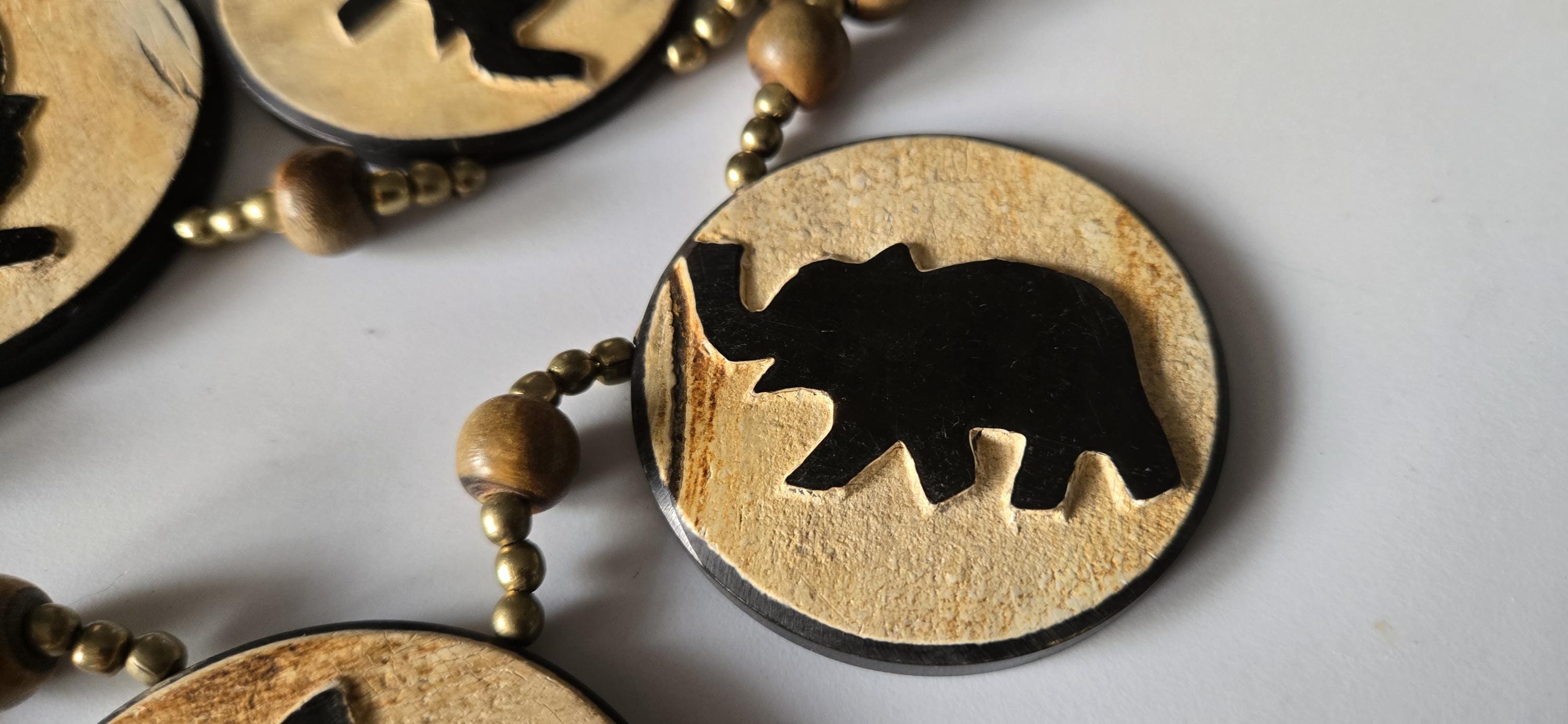 OOAK - Tibetan recycled cattle bone beads pendants elephant design necklace making supplies - MG0020M