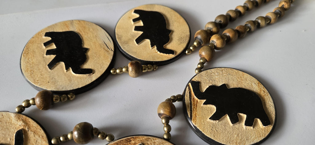 OOAK - Tibetan recycled cattle bone beads pendants elephant design necklace making supplies - MG0020M