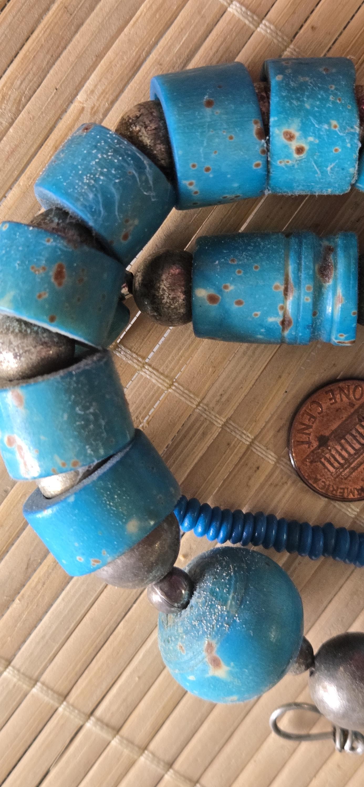 Beads set - Tribal design dyed blue color recycled cattle bone beads necklace making supplies - MG020P