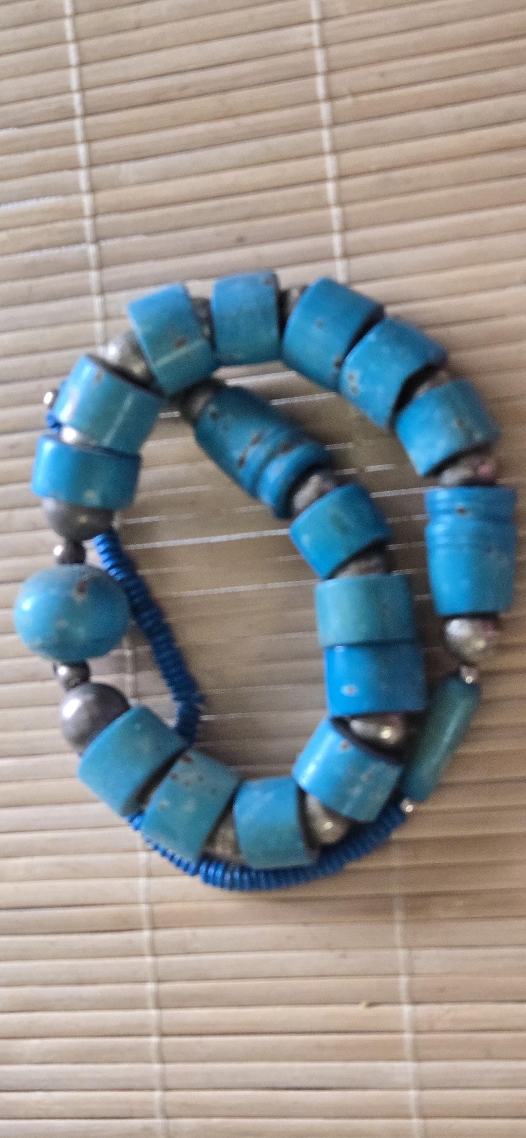 Beads set - Tribal design dyed blue color recycled cattle bone beads necklace making supplies - MG020P