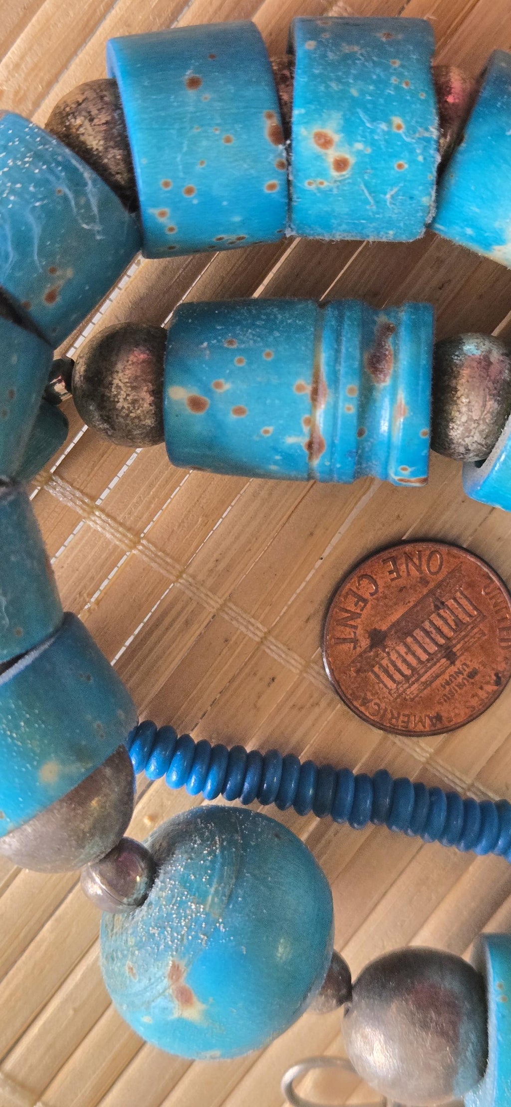 Beads set - Tribal design dyed blue color recycled cattle bone beads necklace making supplies - MG020P