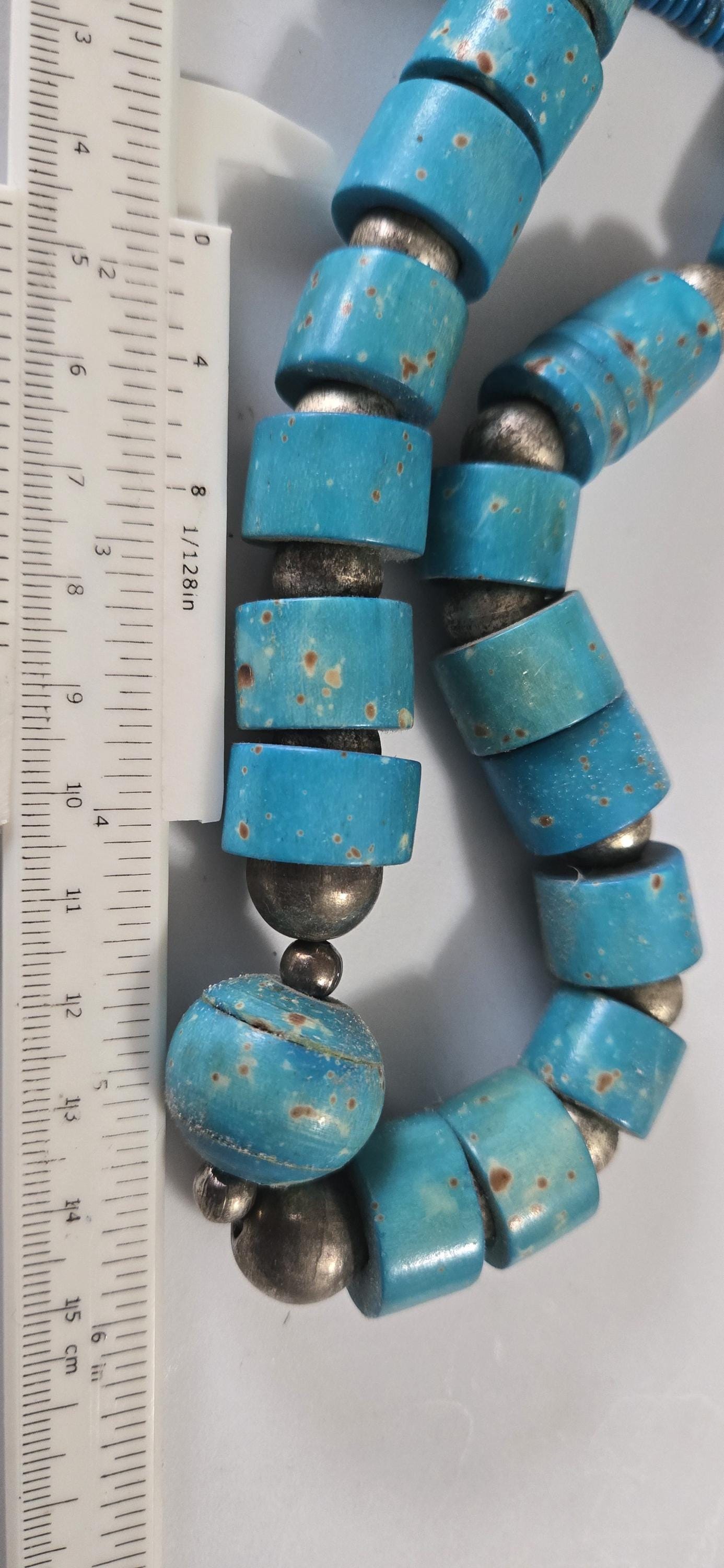 Beads set - Tribal design dyed blue color recycled cattle bone beads necklace making supplies - MG020P
