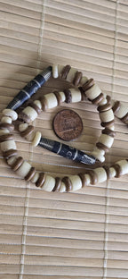 1 strand Tribal design cream and brown color recycled cattle bone beads strand - MG020E