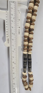 1 strand Tribal design cream and brown color recycled cattle bone beads strand - MG020E