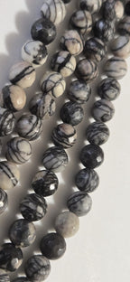 Picasso Jasper Beads 8mm Round Gemstone Strand 15 Inches Black White Spiderweb Stone Jewelry beads GM413L