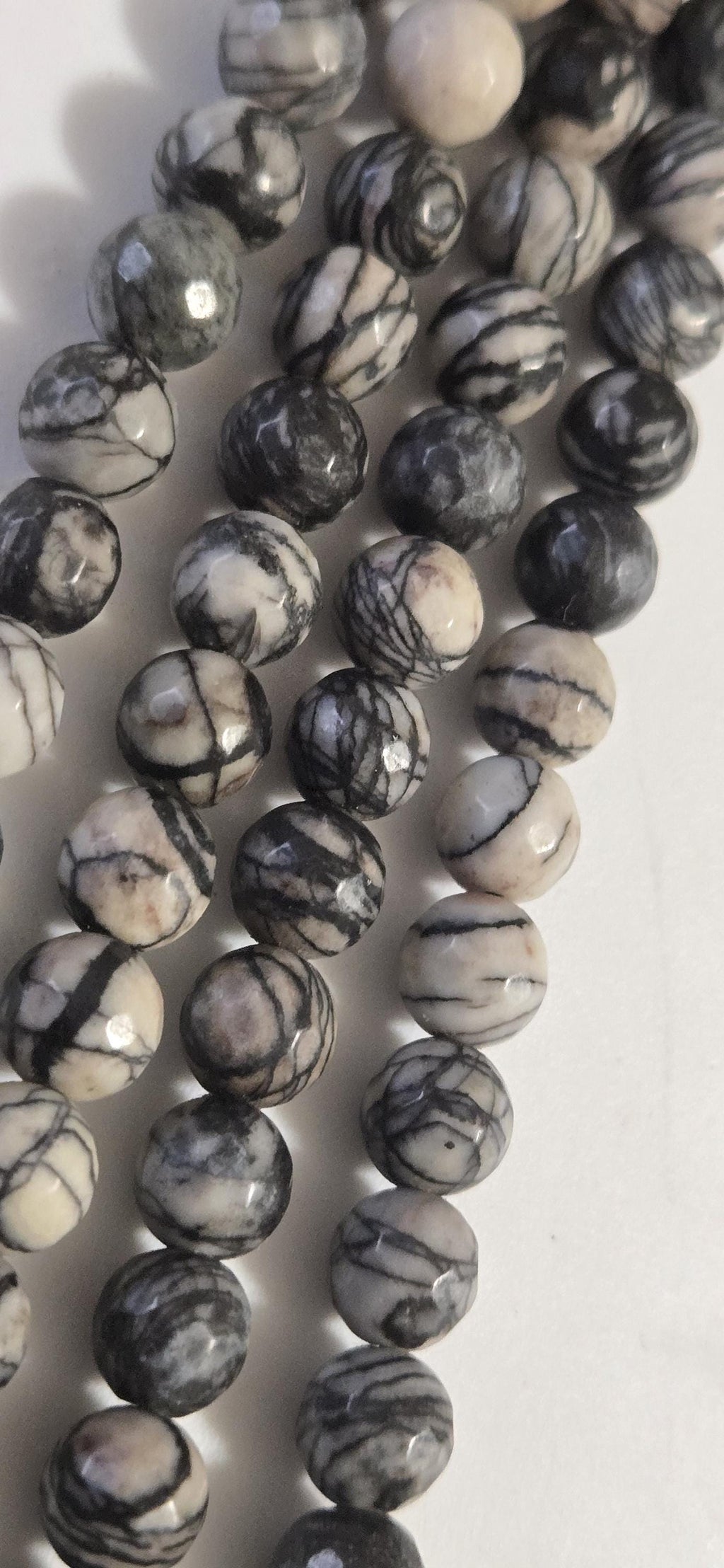 Picasso Jasper Beads 8mm Round Gemstone Strand 15 Inches Black White Spiderweb Stone Jewelry beads GM413L