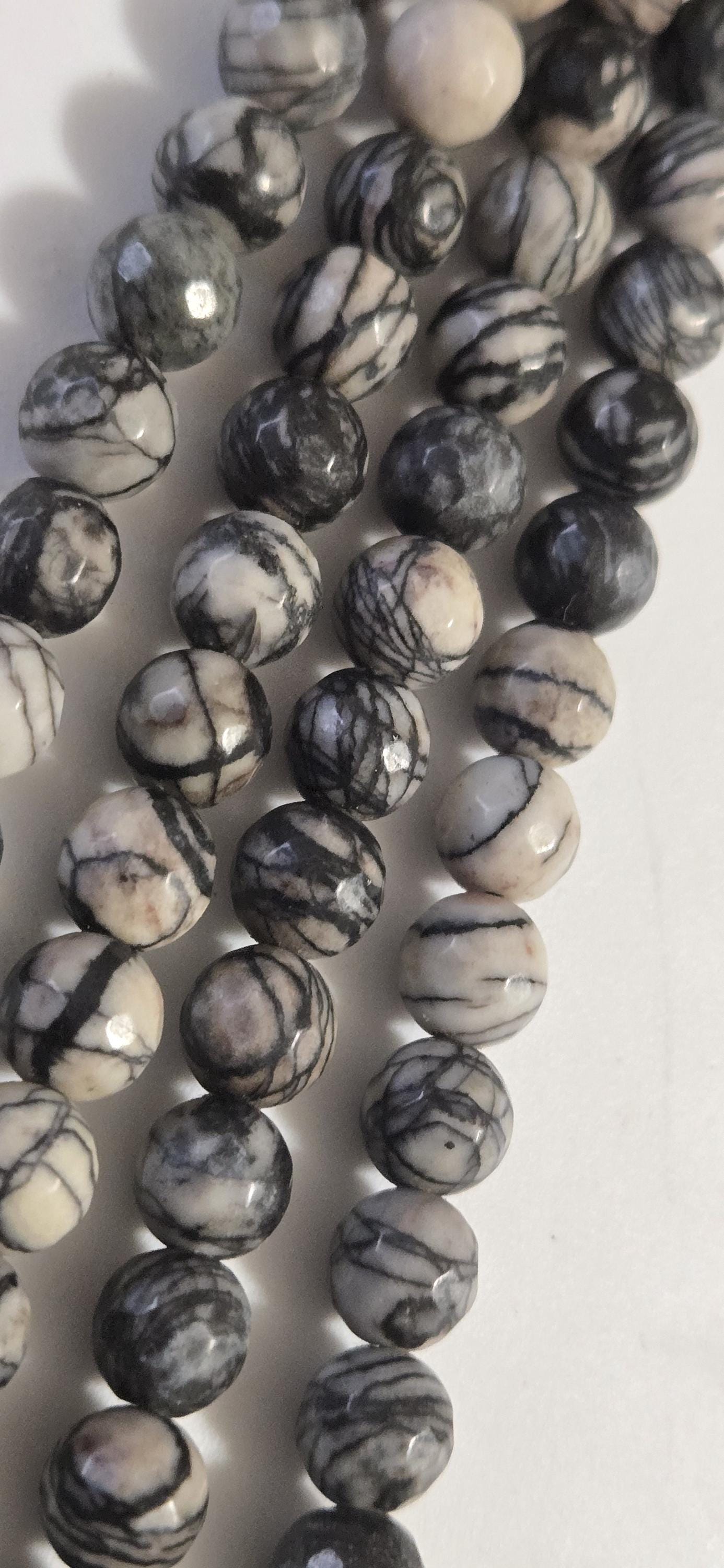 Picasso Jasper Beads 8mm Round Gemstone Strand 15 Inches Black White Spiderweb Stone Jewelry beads GM413L