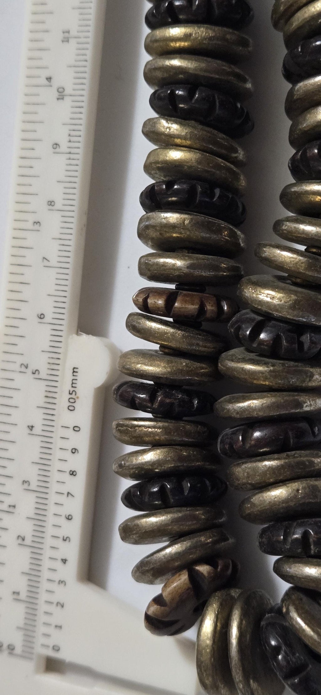 Beads set - Tribal design brown color recycled cattle bone beads brass metal alloy disc beads jewelry making supplies - MG020R