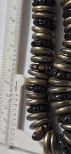 Beads set - Tribal design brown color recycled cattle bone beads brass metal alloy disc beads jewelry making supplies - MG020R