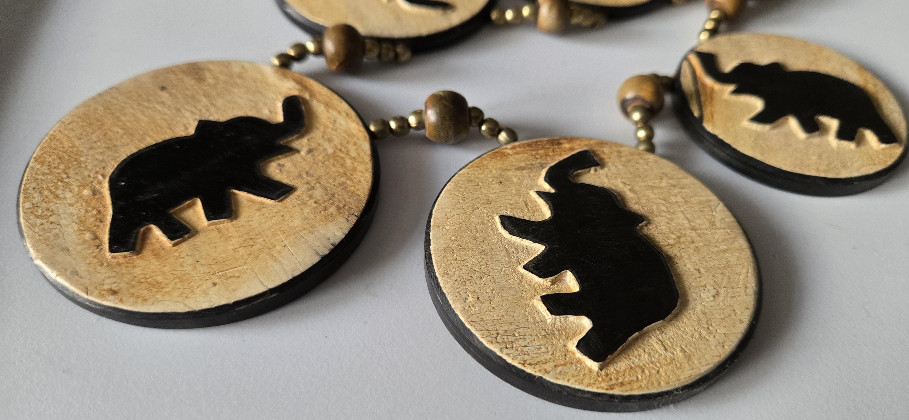 OOAK - Tibetan recycled cattle bone beads pendants elephant design necklace making supplies - MG0020M