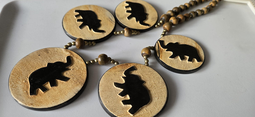 OOAK - Tibetan recycled cattle bone beads pendants elephant design necklace making supplies - MG0020M