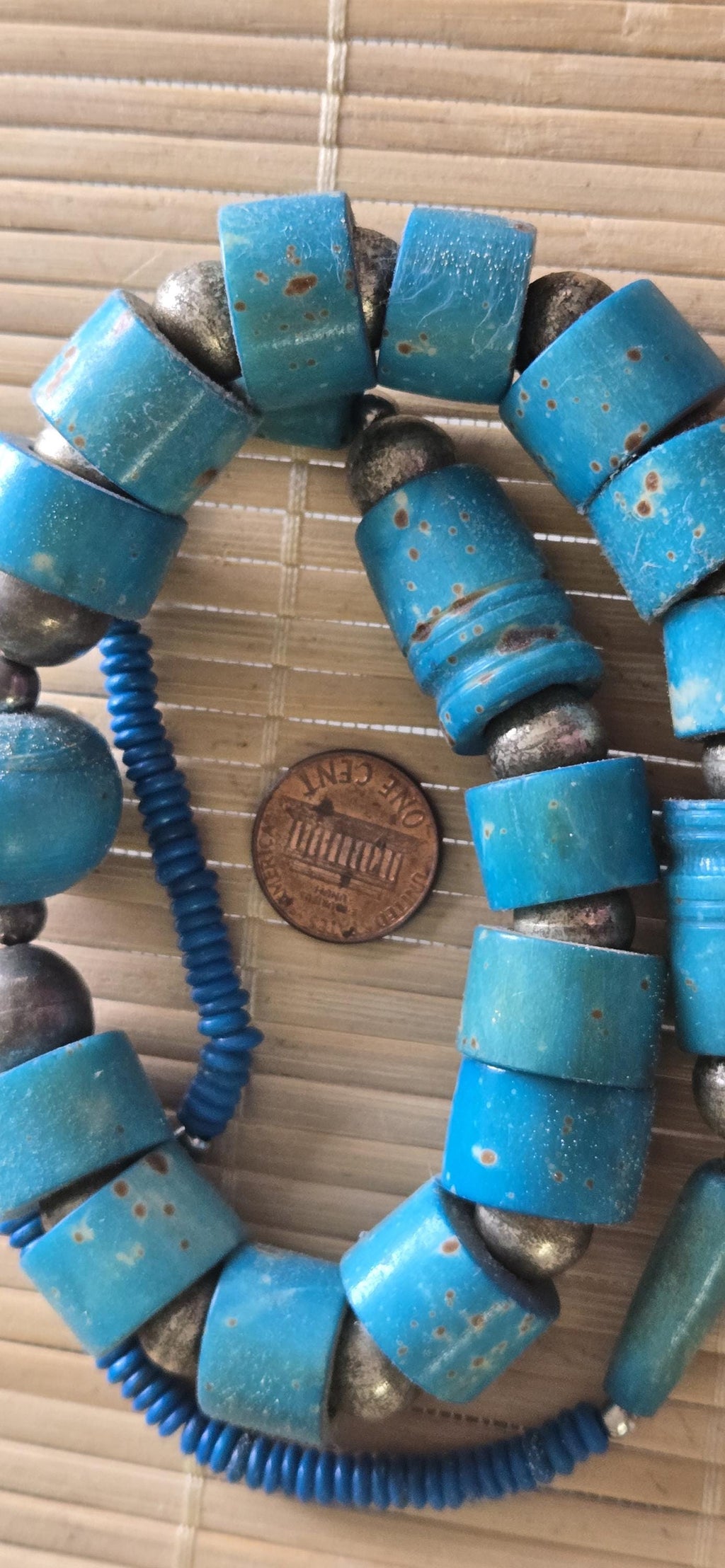 Beads set - Tribal design dyed blue color recycled cattle bone beads necklace making supplies - MG020P
