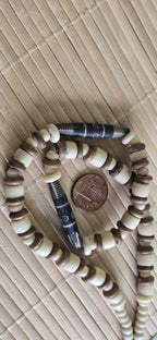 1 strand Tribal design cream and brown color recycled cattle bone beads strand - MG020E