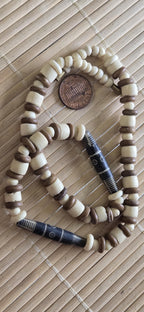 1 strand Tribal design cream and brown color recycled cattle bone beads strand - MG020E