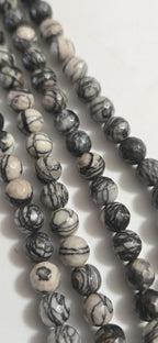 Picasso Jasper Beads 8mm Round Gemstone Strand 15 Inches Black White Spiderweb Stone Jewelry beads GM413L