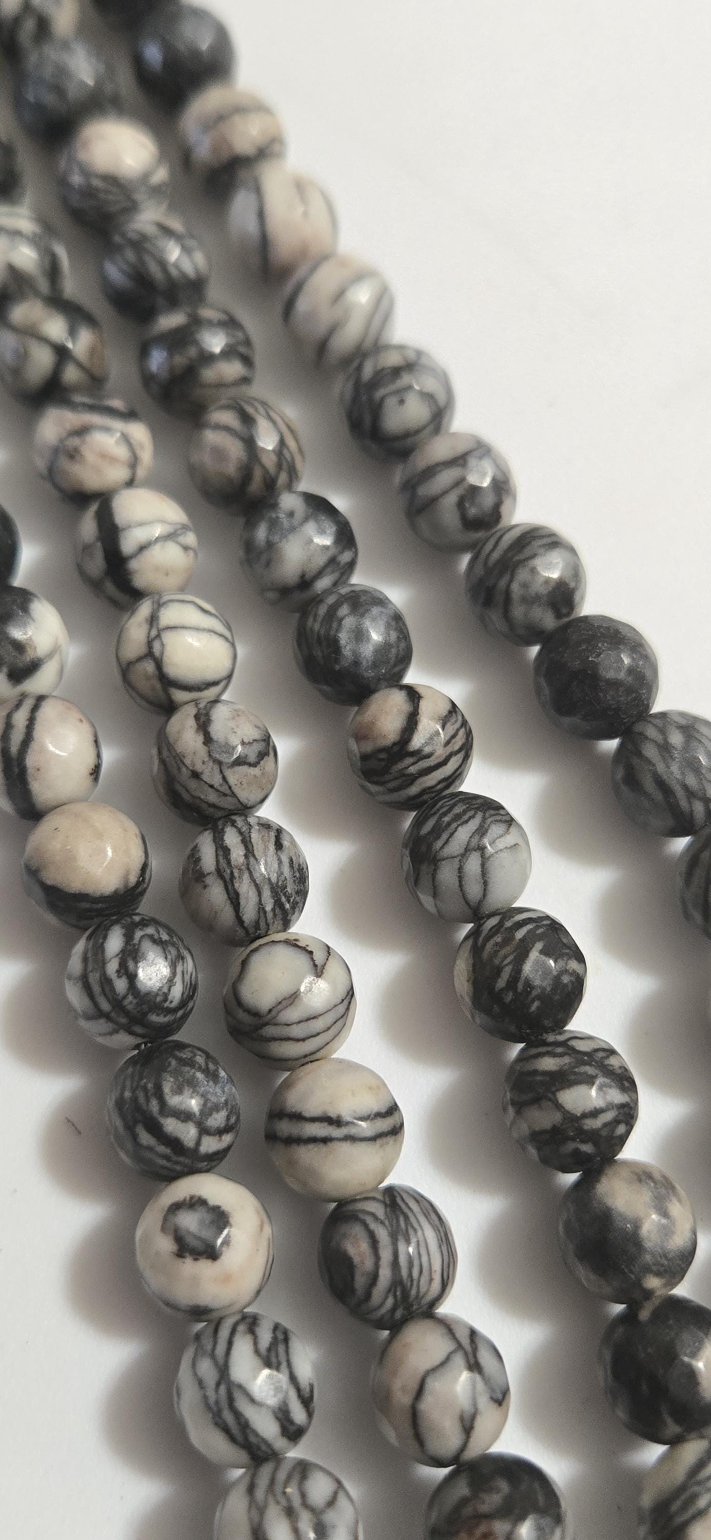 Picasso Jasper Beads 8mm Round Gemstone Strand 15 Inches Black White Spiderweb Stone Jewelry beads GM413L