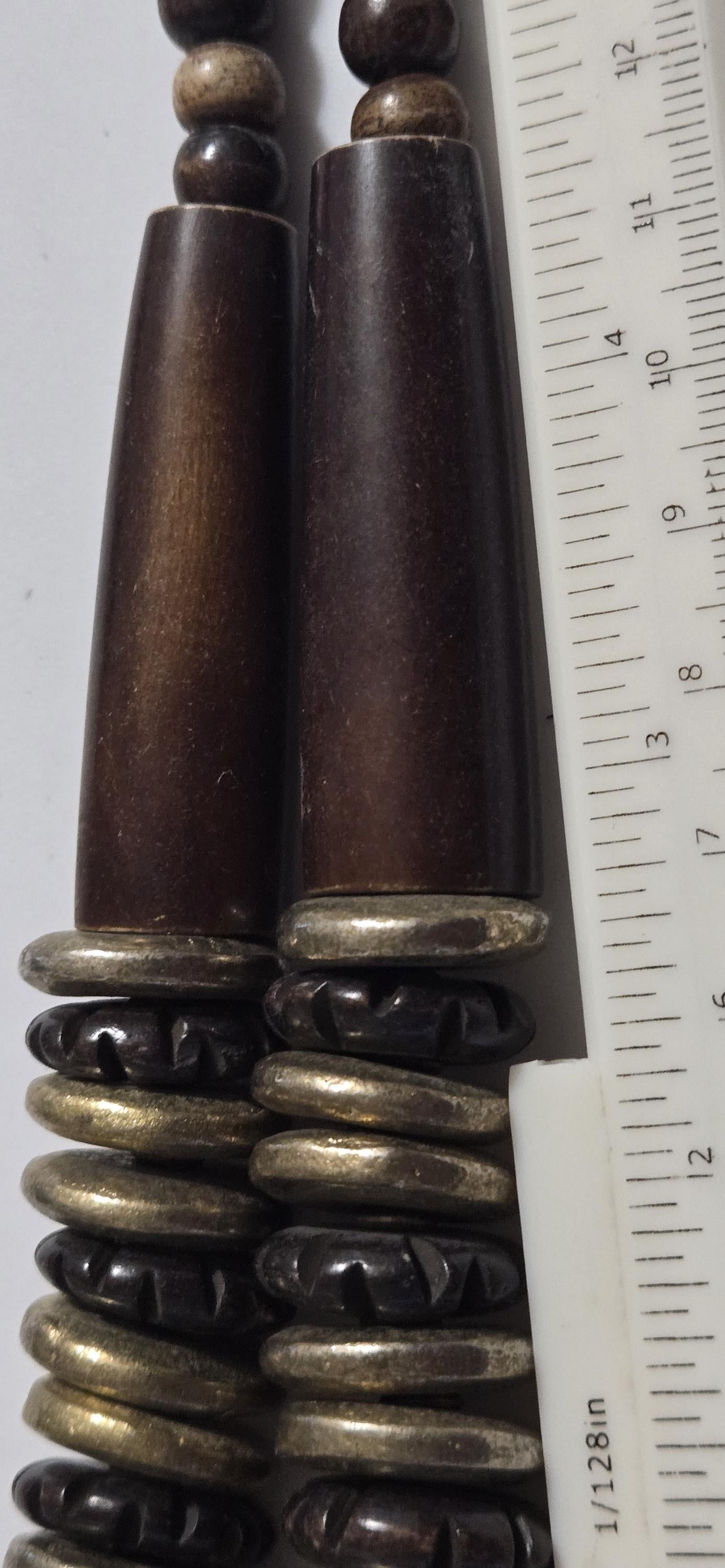 Beads set - Tribal design brown color recycled cattle bone beads brass metal alloy disc beads jewelry making supplies - MG020R