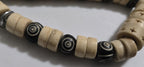 Vintage Nepal Carved Bone Beaded Necklace, Recycled Cattle Bone beads Brown Cream color Fish Metal Beads, Tribal Ethnic Necklace MG0021G