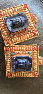 Gorgeous Square shape deep blue color Buddha pendant with ethnic tibetan filigree design copper color finish - PM109G