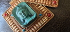 Gorgeous Square shape Green Buddha pendant with ethnic tibetan filigree design copper color finish - PM109E