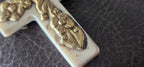 1 Pendant - Tibetan brass deer, fish and floral design cream color resin cross pendant crude finish from Nepal - PM514H