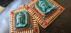 Gorgeous Square shape Green Buddha pendant with ethnic tibetan filigree design copper color finish - PM109E