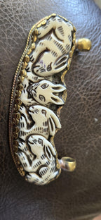 Large Tibetan Nepal Bone Pendant Rabbit Family Carved, Recycled Cattle Bone Jewelry, Double Bail, Lotus Flower Back, Ethnic Pendant PB001L