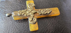 1 Pendant - Tibetan brass bee and floral design resin cross pendant from Nepal - PM514A